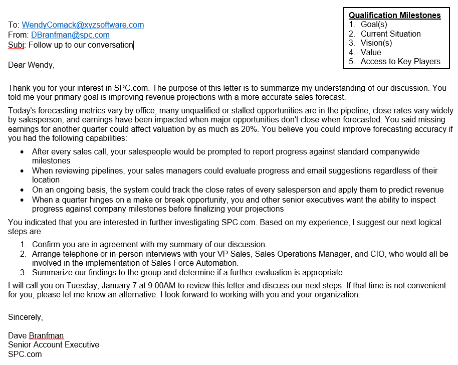 Sell Cycle Control Champion Letter, Qualifying the Buyer
